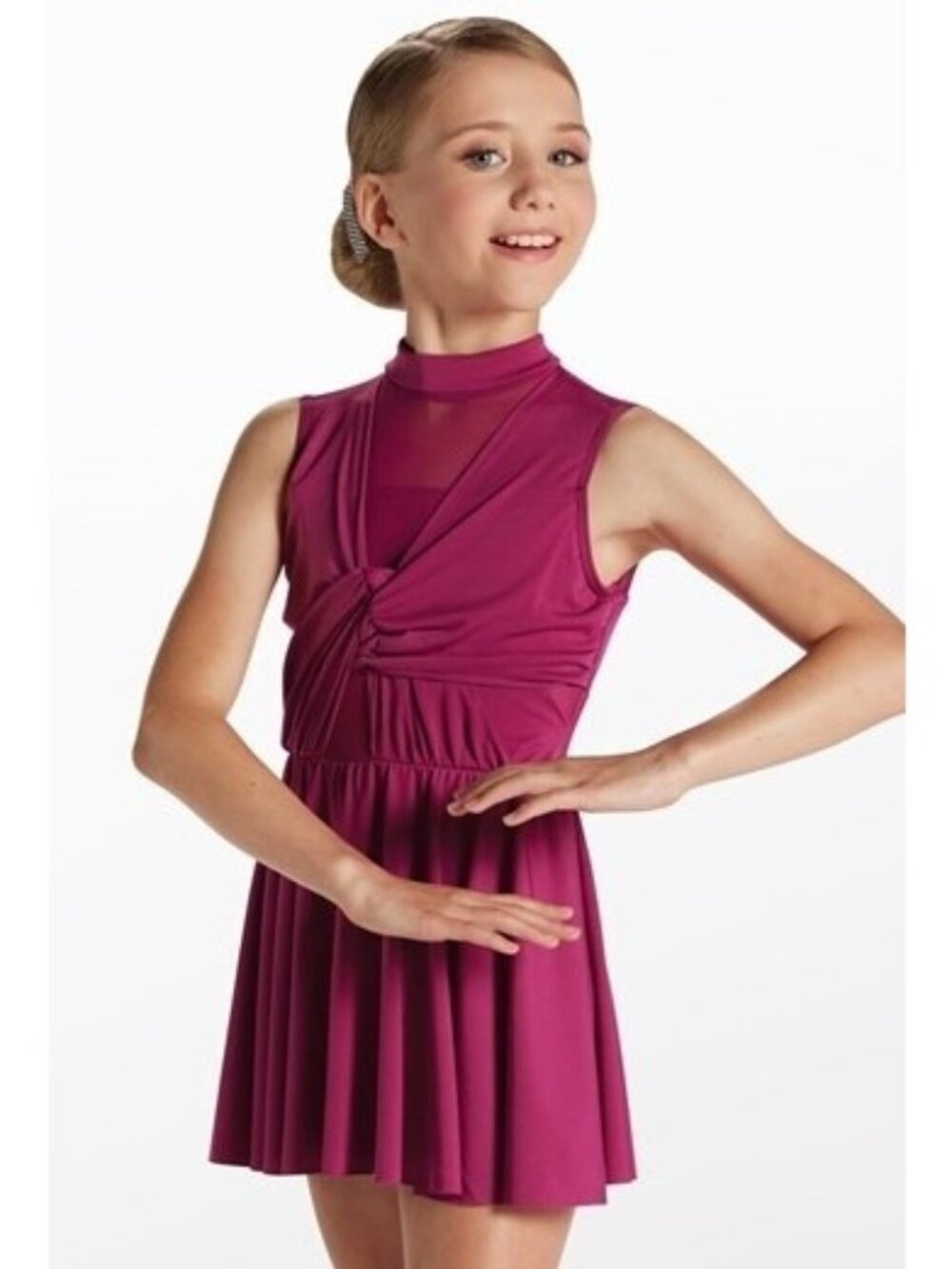 Weissman Rise Up Burgundy Dress w/ Front Wrap Overlay & Mock Neck - Size SA
